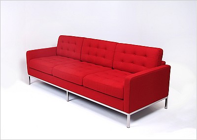 Clearance: Florence Knoll Sofa - Cayenne Red Fabric - with Buttons
