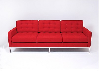 Clearance: Florence Knoll Sofa - Cayenne Red Fabric - with Buttons