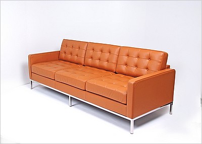 Clearance: Florence Knoll Sofa - Sienna Brown Leather - with Buttons