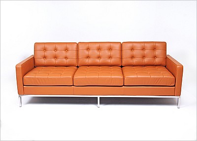 Clearance: Florence Knoll Sofa - Sienna Brown Leather - with Buttons