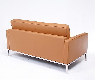 Clearance: Florence Knoll Loveseat (Single Width Cushions) - Earth Tan Leather - No Buttons
