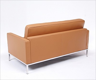 Clearance: Florence Knoll Loveseat (Single Width Cushions) - Earth Tan Leather - No Buttons