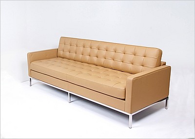 Clearance: Florence Knoll Sofa (Single Width Cushions) - Driftwood Tan Leather - No Buttons