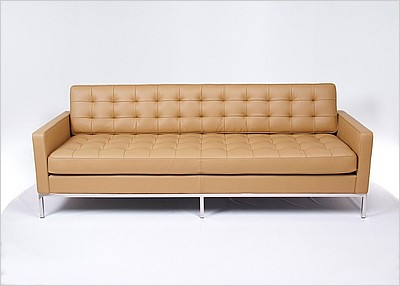 Clearance: Florence Knoll Sofa (Single Width Cushions) - Driftwood Tan Leather - No Buttons