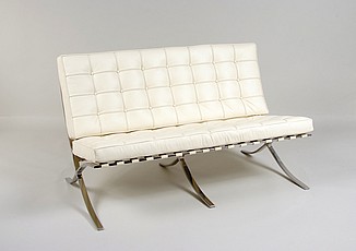 Show product details for Exhibition Loveseat - Beige White Leather