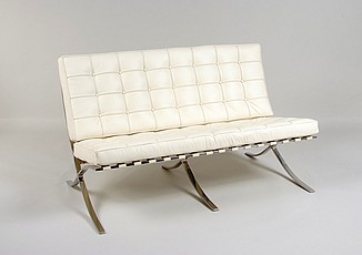 Exhibition Loveseat - Beige White Leather