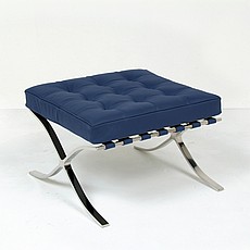Show product details for Exhibition Ottoman - Navy Blue Leather