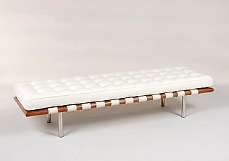 Show product details for Exhibition 3-Seat Bench - Premium Beige White Leather