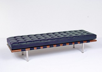 Exhibition 3-Seat Bench - Navy Blue Leather