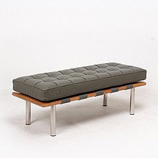 Exhibition Narrow Bench - Charcoal Gray - Medium Walnut Wood Frame