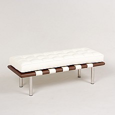 Exhibition Narrow Bench - Beige White - Dark Walnut Wood Frame