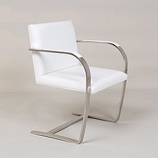 Executive Flat Arm Side Chair - Porcelain White Leather - With Armpads