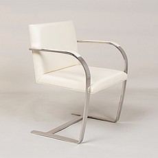 Show product details for Executive Flat Arm Side Chair - Beige White Leather - With Armpads