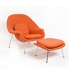 Show product details for Womb Chair with Ottoman - Tangerine Orange Fabric