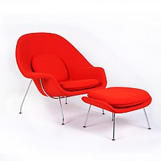 Show product details for Womb Chair with Ottoman - Poppy Orange Fabric