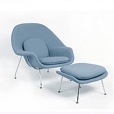 Show product details for Womb Chair with Ottoman - Powder Blue Fabric