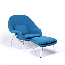 Womb Chair with Ottoman - Aegean Blue Fabric