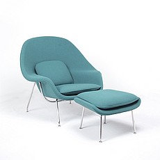 Womb Chair with Ottoman - Indigo Blue Fabric
