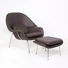 Show product details for Womb Chair Chair with Ottoman - Espresso Brown Leather