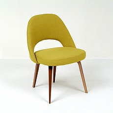 Show product details for Saarinen Side Chair - Chartreuse Fabric - Wood Legs