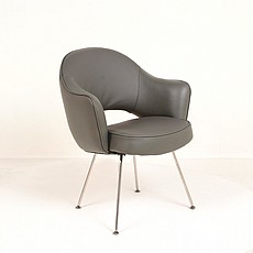Show product details for Saarinen Executive Armchair - Charcoal Gray Leather - Stainless Steel Legs