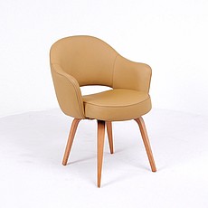 Saarinen Executive Armchair - Driftwood Tan Leather - Oak Natural Wood Legs