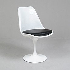 Show product details for Tulip Side Chair - White Shell - Standard Black Leather