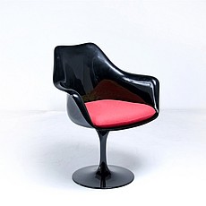 Show product details for Saarinen Style: Tulip Arm Chair - Black Shell - Upholstered Seat Cushion