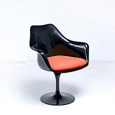 Saarinen Style: Tulip Arm Chair - Black Shell - Tangerine Orange Upholstered Seat Cushion