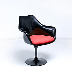 Saarinen Style: Tulip Arm Chair - Black Shell - Poppy Orange Upholstered Seat Cushion