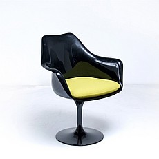 Saarinen Style: Tulip Arm Chair - Black Shell - Chartreuse Green Upholstered Seat Cushion