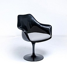 Saarinen Style: Tulip Arm Chair - Black Shell - Powder Blue Upholstered Seat Cushion