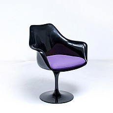 Saarinen Style: Tulip Arm Chair - Black Shell - Plum Purple Upholstered Seat Cushion