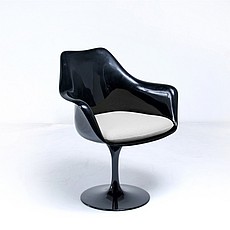 Saarinen Style: Tulip Arm Chair - Black Shell - Smoke Gray Upholstered Seat Cushion