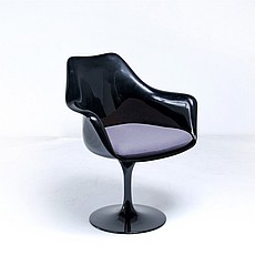 Saarinen Style: Tulip Arm Chair - Black Shell - Winter Gray Upholstered Seat Cushion