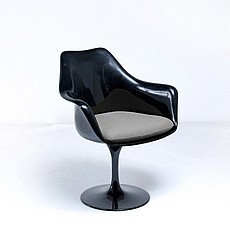 Saarinen Style: Tulip Arm Chair - Black Shell - Mica Gray Upholstered Seat Cushion