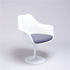 Saarinen Style: Tulip Arm Chair - White Shell - Winter Gray Upholstered Seat Cushion