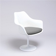 Saarinen Style: Tulip Arm Chair - White Shell - Mica Gray Upholstered Seat Cushion