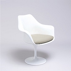 Saarinen Style: Tulip Arm Chair - White Shell - Putty Tan Upholstered Seat Cushion