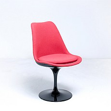 Saarinen Style: Tulip Side Chair - Black Shell - Fully Upholstered - Cayenne Red Fabric