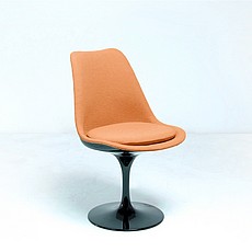 Saarinen Style: Tulip Side Chair - Black Shell - Fully Upholstered - Melon Orange Fabric