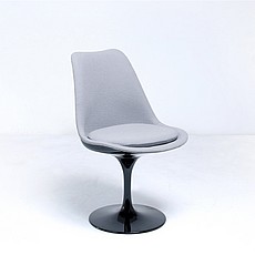 Saarinen Style: Tulip Side Chair - Black Shell - Fully Upholstered - Powder Blue Fabric