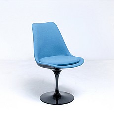 Saarinen Style: Tulip Side Chair - Black Shell - Fully Upholstered - Aegean Blue Fabric