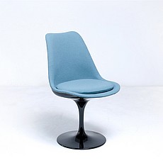Saarinen Style: Tulip Side Chair - Black Shell - Fully Upholstered - Indigo Blue Fabric