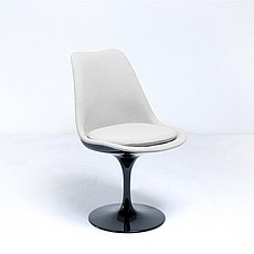 Saarinen Style: Tulip Side Chair - Black Shell - Fully Upholstered - Silver Gray Fabric