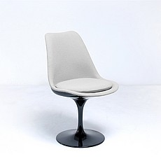 Saarinen Style: Tulip Side Chair - Black Shell - Fully Upholstered - Smoke Gray Fabric