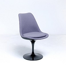 Saarinen Style: Tulip Side Chair - Black Shell - Fully Upholstered - Winter Gray Fabric