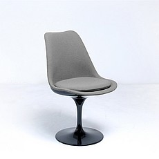 Saarinen Style: Tulip Side Chair - Black Shell - Fully Upholstered - Mica Gray Fabric