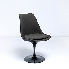 Saarinen Style: Tulip Side Chair - Black Shell - Fully Upholstered - Midnight Black Fabric
