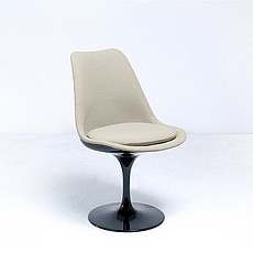 Saarinen Style: Tulip Side Chair - Black Shell - Fully Upholstered - Putty Tan Fabric